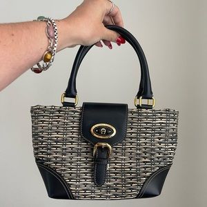 Etienne Aigner Purse Black Ivory Paper Jute Cotton Wicker Type